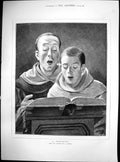 Original Old Antique Print Rehearsal By A Roberts Two Singers 1882 Victorian