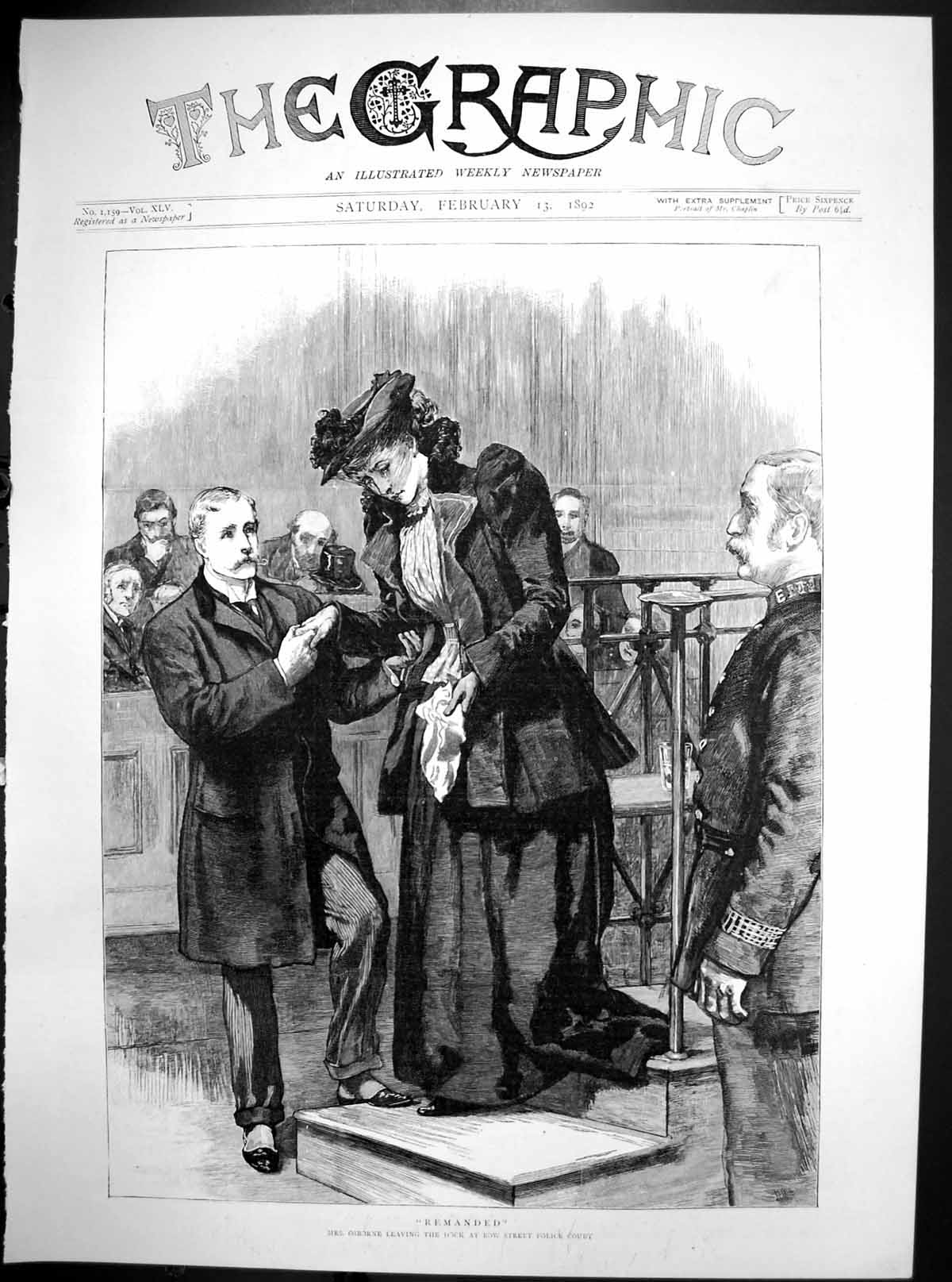 Antique Old Print Remanded Mrs Osborne Leaving Dock Bow St Police Court 1892