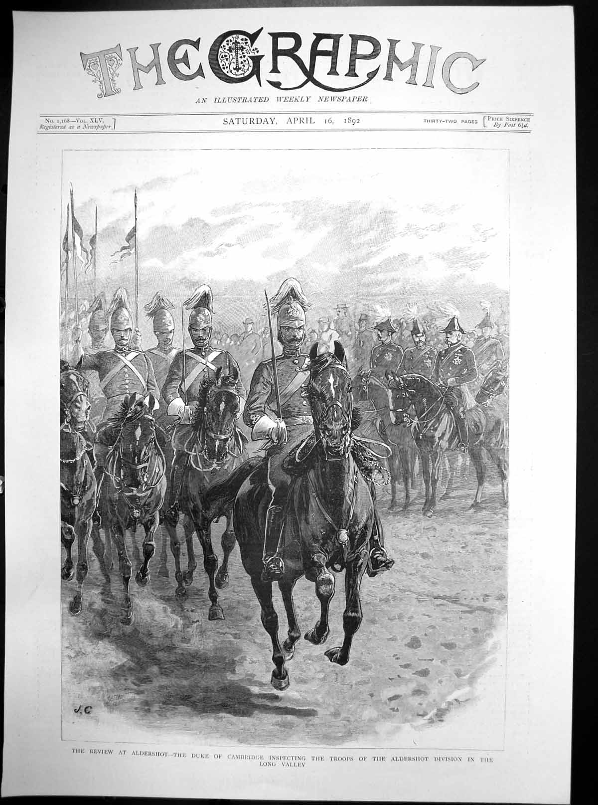 Antique Print Duke Cambridge Inspecting Aldershot Division Long Valley 1892