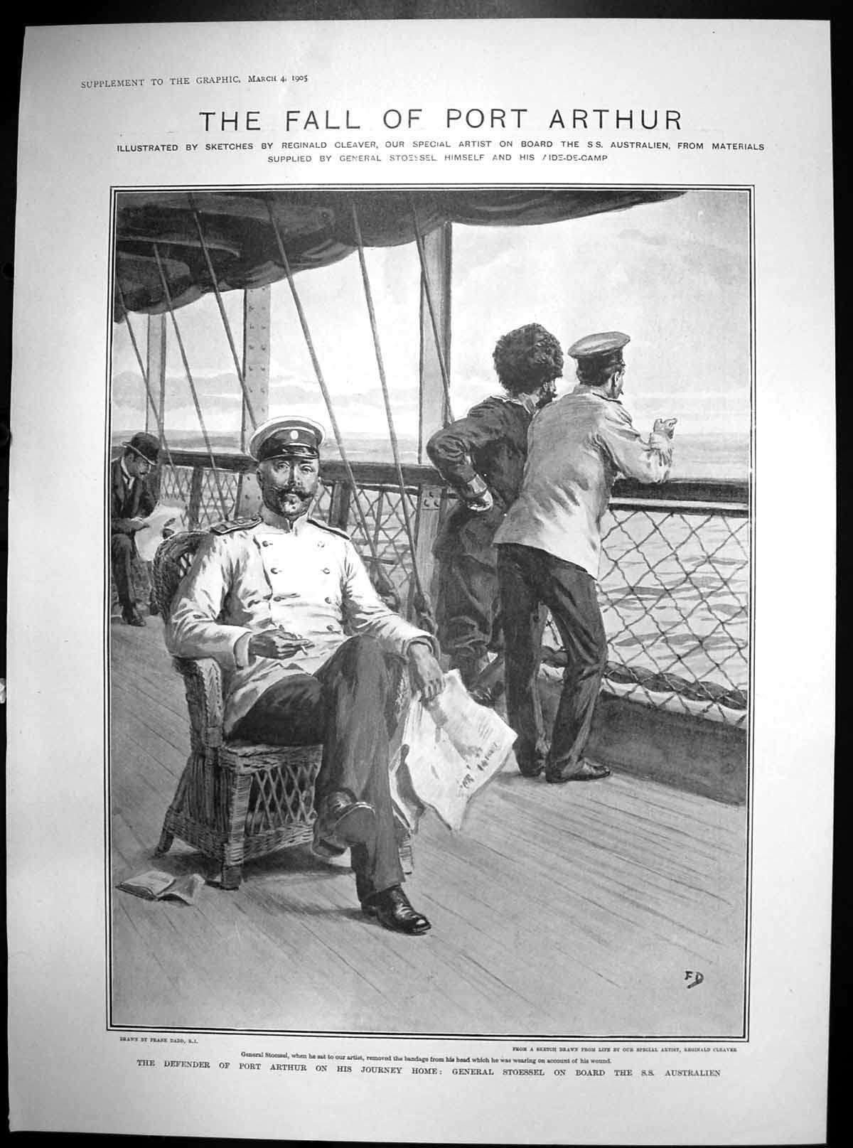Old Antique Print Defender Port Arthur On Journey Home Gen Stoessel 1905 20th