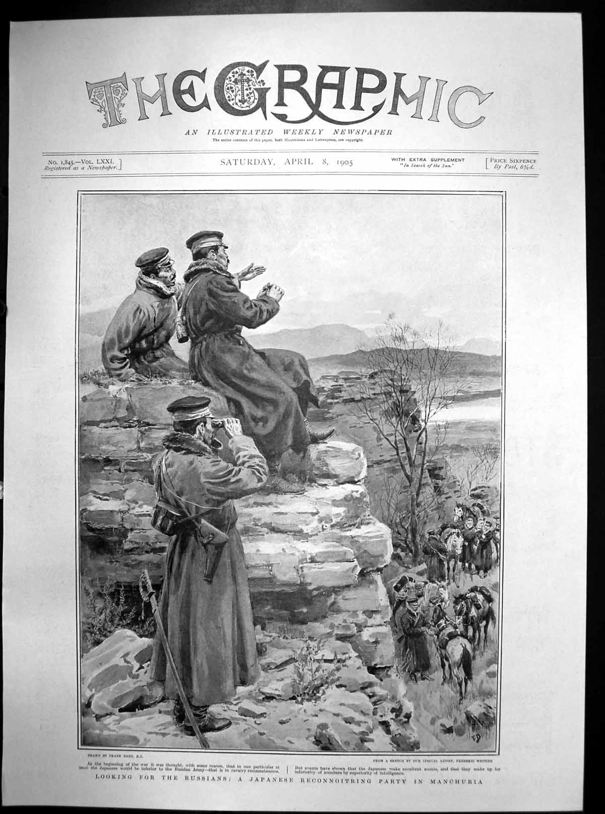 Old Antique Print Looking For Russians Frank Dadd Japanese Manchuria 1905 20th