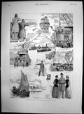 Original Old Antique Print Oxford Cambridge Boat Race Sketches Mr Trimmer 1890