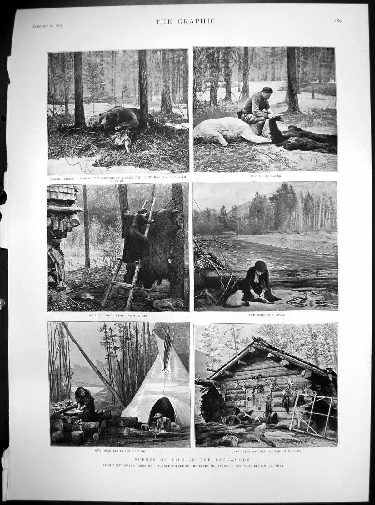 Antique Old Print Scenes Life Backwoods Rocky Mountains British Columbia 1895