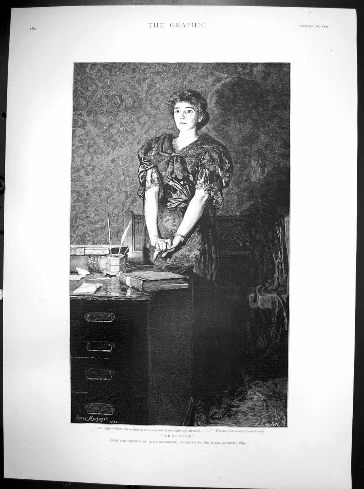 Original Old Antique Print Arrested Jessie Macgregor Fedora Alexanddrovna 1895