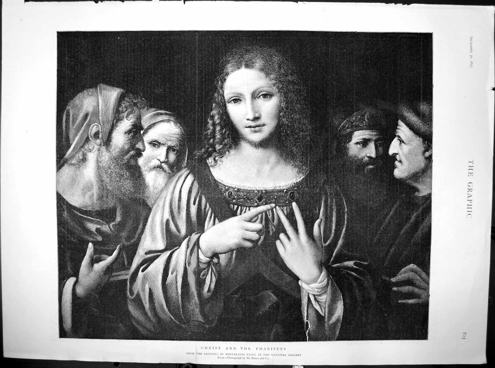 Antique Old Print Christ & Pharisees Bernardino Luini National Gallery 1893