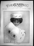 Old Antique Print Merry Christmas Balliol Salmon Girl Fur Hat Stole 1907 20th