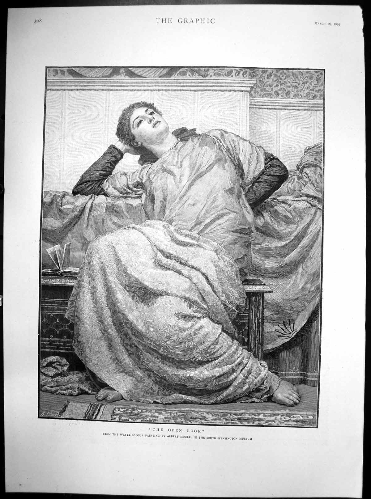 Antique Print Open Book Painting Albert Moore South Kensington Museum 1895 19th