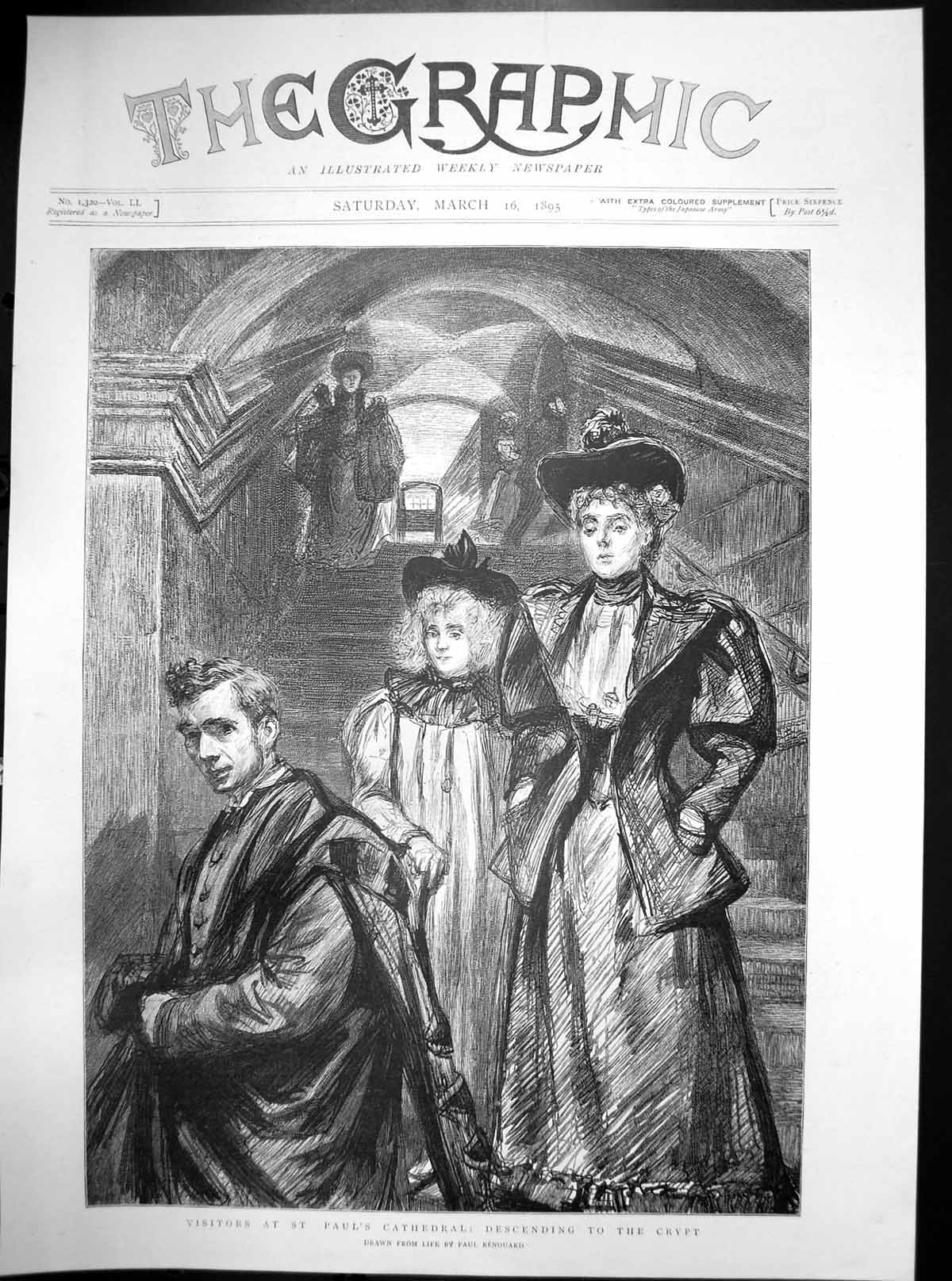 Antique Print Visitors St Pauls Cathedral Descending To Crypt Renouard 1895