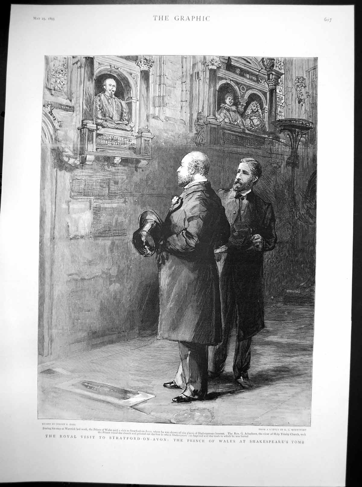 Old Antique Print Prince Wales Stratford On Avon Shakespearses Tomb 1895 19th