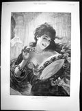 Antique Print Dancing Damsel St George Hare R I Girl Dancing Tamborine 1895