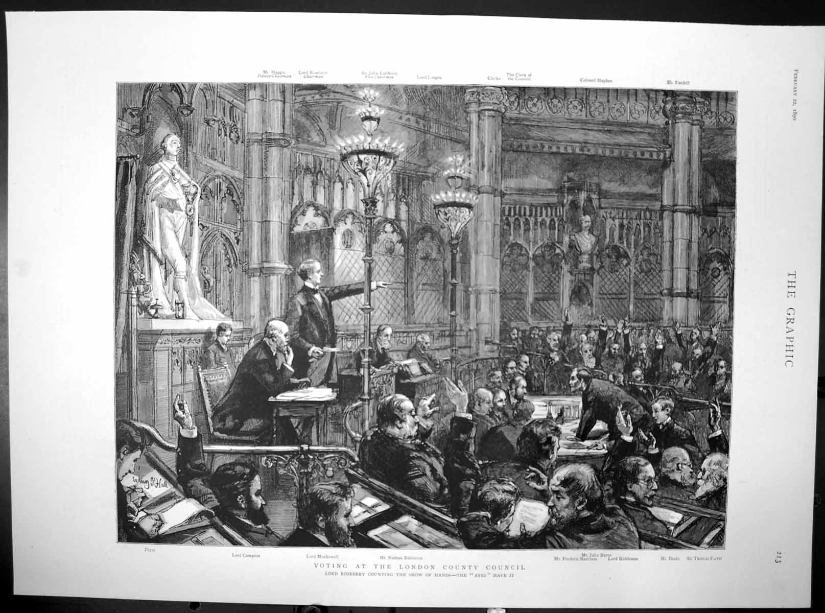 Antique Old Print Voting London County Council Lord Roseberry Counting 1890