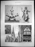 Antique Old Print Church Built By Duke Newcastle At Clumber Jub Memorial 1890