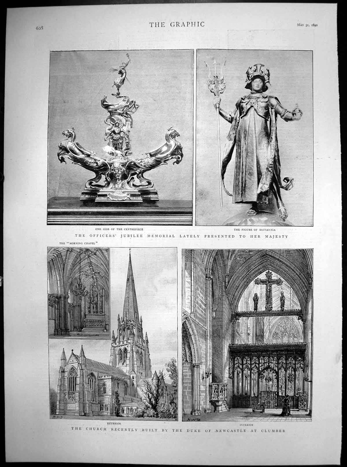 Antique Old Print Church Built By Duke Newcastle At Clumber Jub Memorial 1890