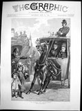 Original Old Antique Print Danger All Unconscious Girls Cross Front Horse 1890
