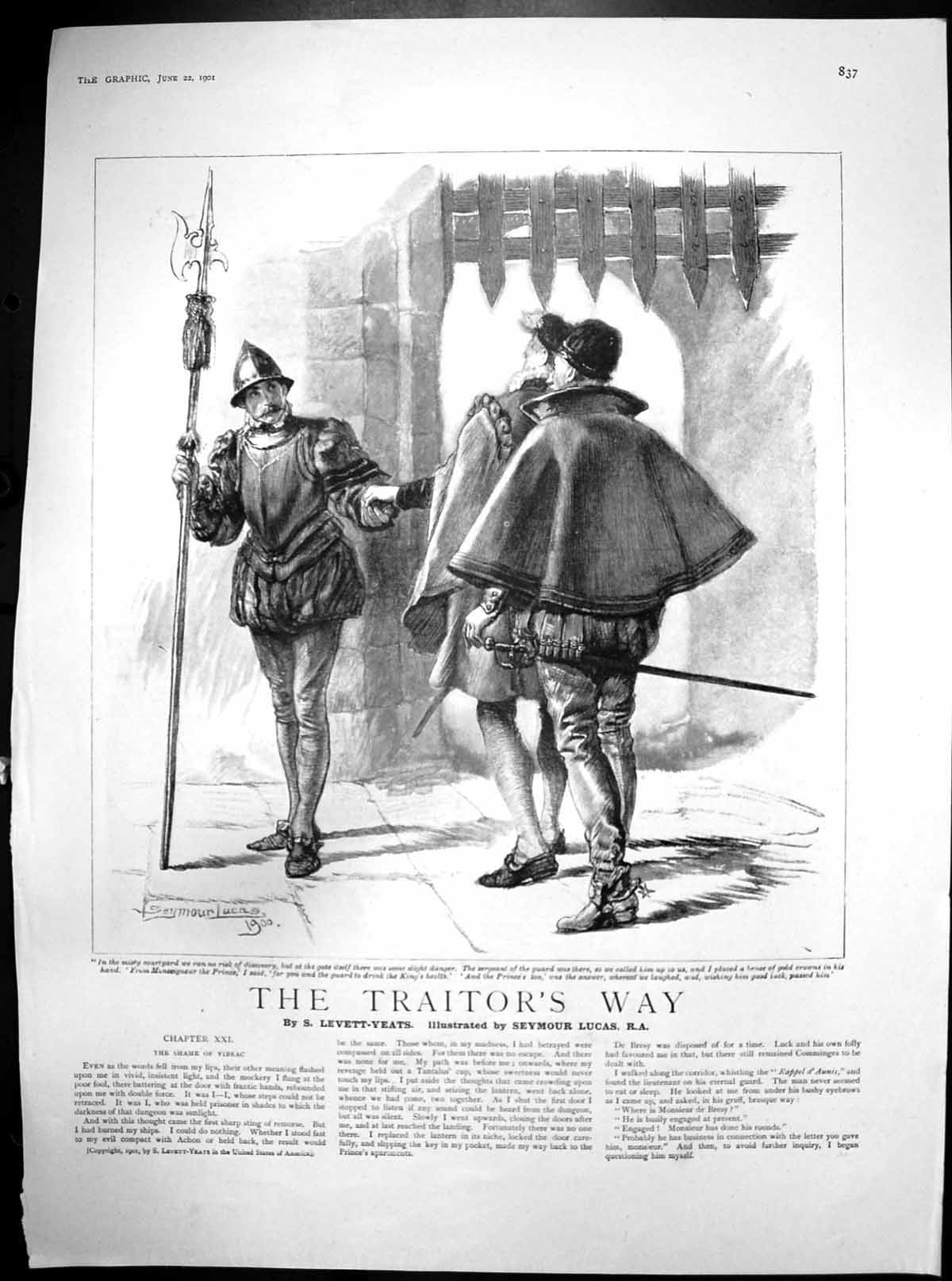 Original Old Antique Print Traitors Way S Levett-Yeats Sergeant Guard 1901 20th