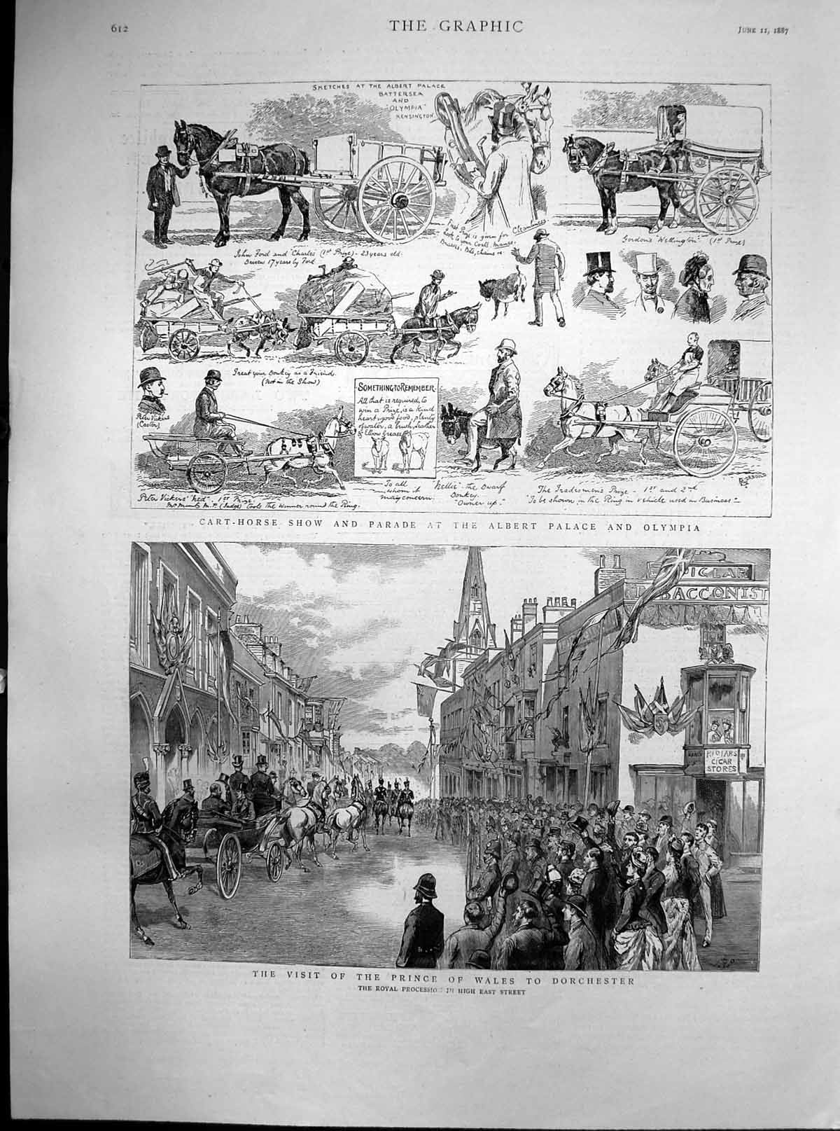 Antique Old Print Prince Wales Dorchester Cart Horse Parade Albert Palace1887
