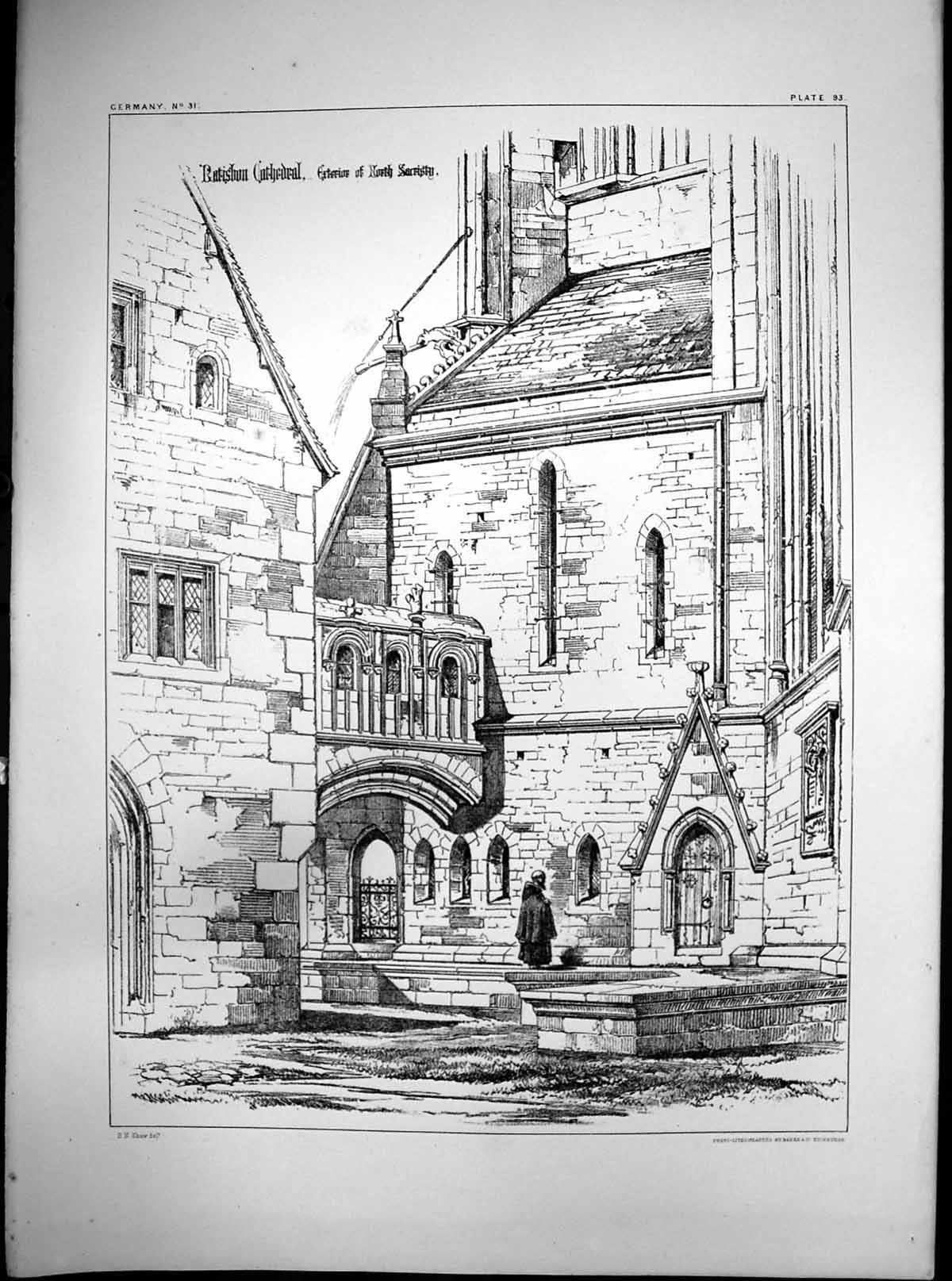 Old Antique Print Ratishon Cathedral Germany Exterior North Sacrism C1900 20th