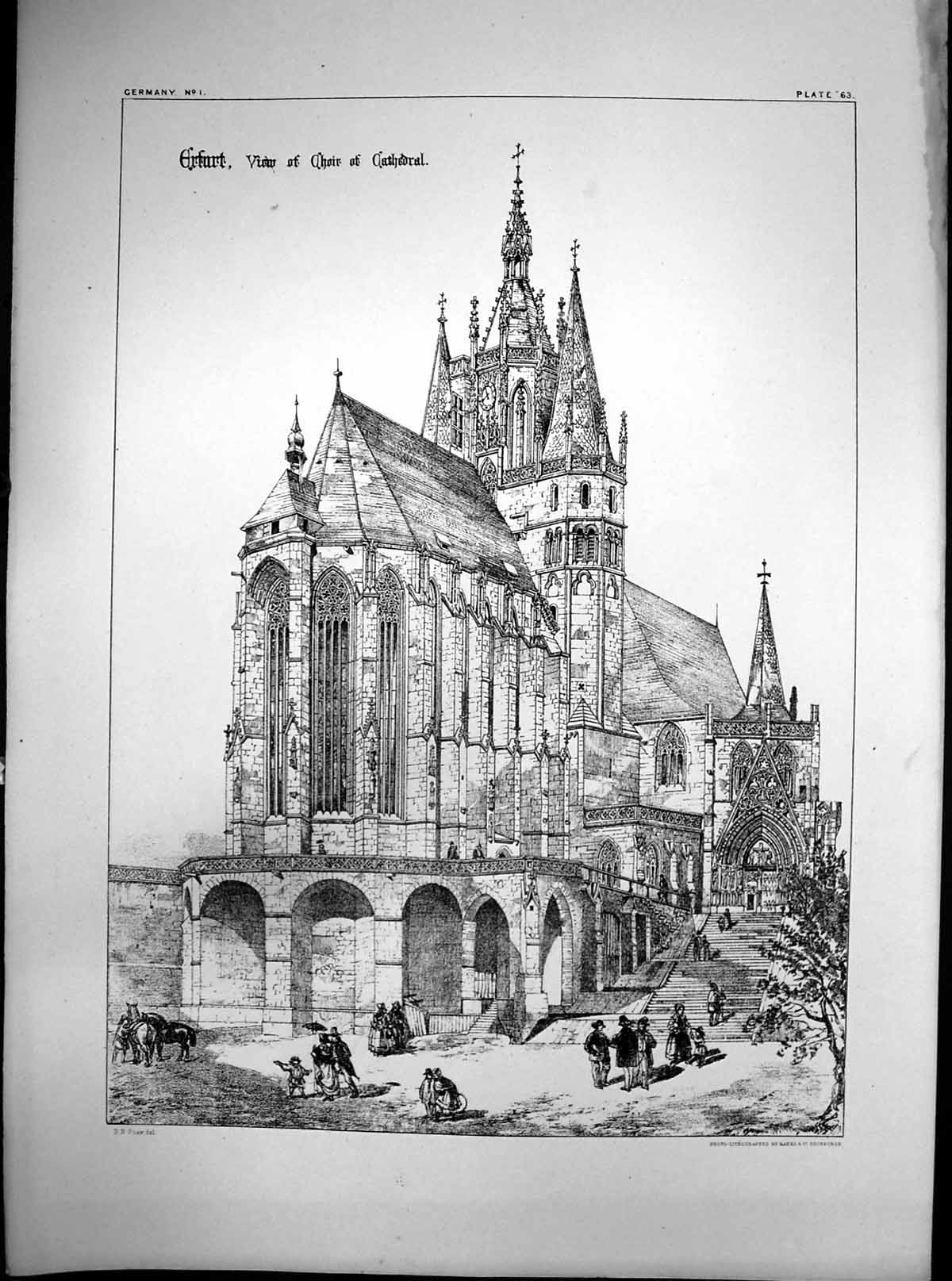 Original Old Antique Print Erfurt Germany View Choir At Cathedral C1900 20th