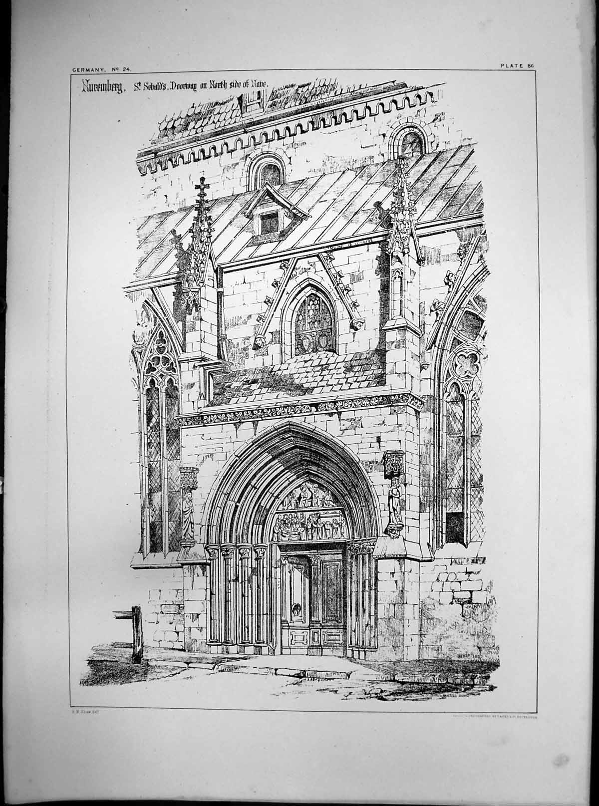 Original Old Antique Print Nuremberg St Sebalds Doorway North Side Nave C1900
