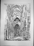 Original Old Antique Print Nuremberg Nave St Sebalds Looking West C1900 20th