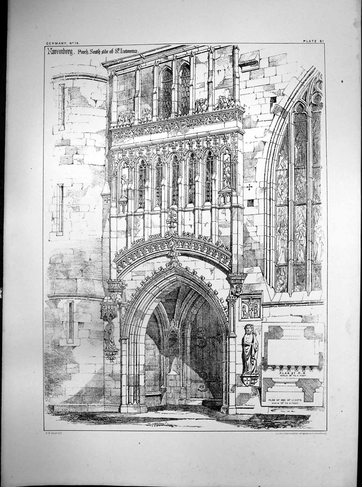 Old Antique Print Nuremberg Cathedral Porch South Side St Lawrence C1900 20th