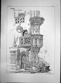 Original Old Antique Print Nuremberg Pulpit In Frauenkirche 1856 19th