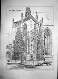 Original Old Antique Print Erfurt Cathedral Germany View Porch C1856 Victorian