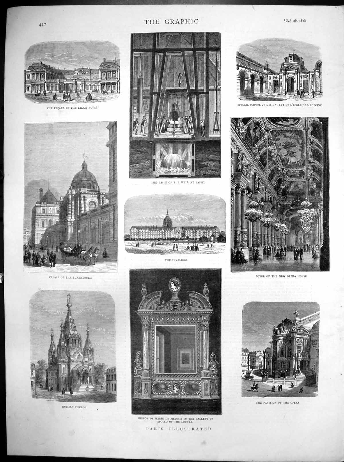 Antique Print Paris Illustrated Russian Church Palais Hotel Opera House1878