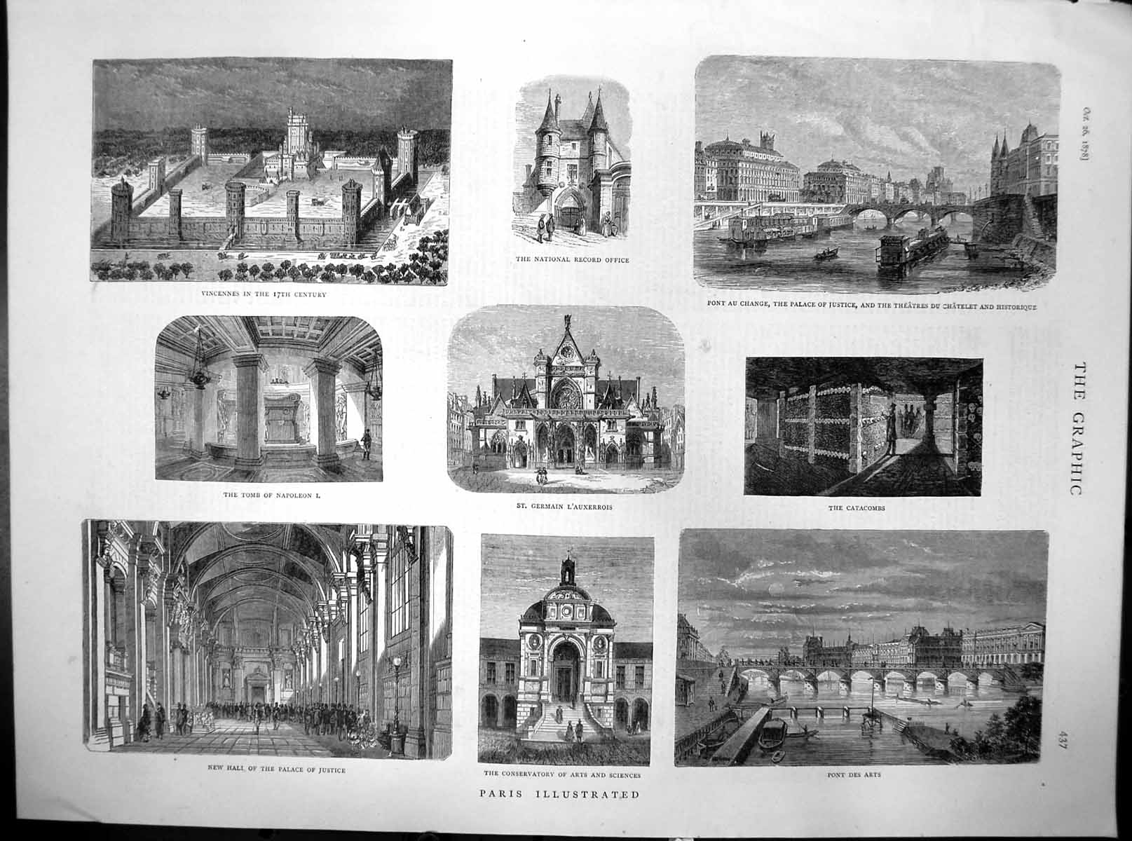 Antique Print Paris Illustrated Palace Justice Tomb Napolean Vincennes1878 19th