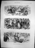 Original Old Antique Print Sketches Agricultural Show Cattle Sheep 1869 19th