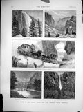 Antique Old Print Yosemite Valley California Nevada Fall Glacier Point 1877