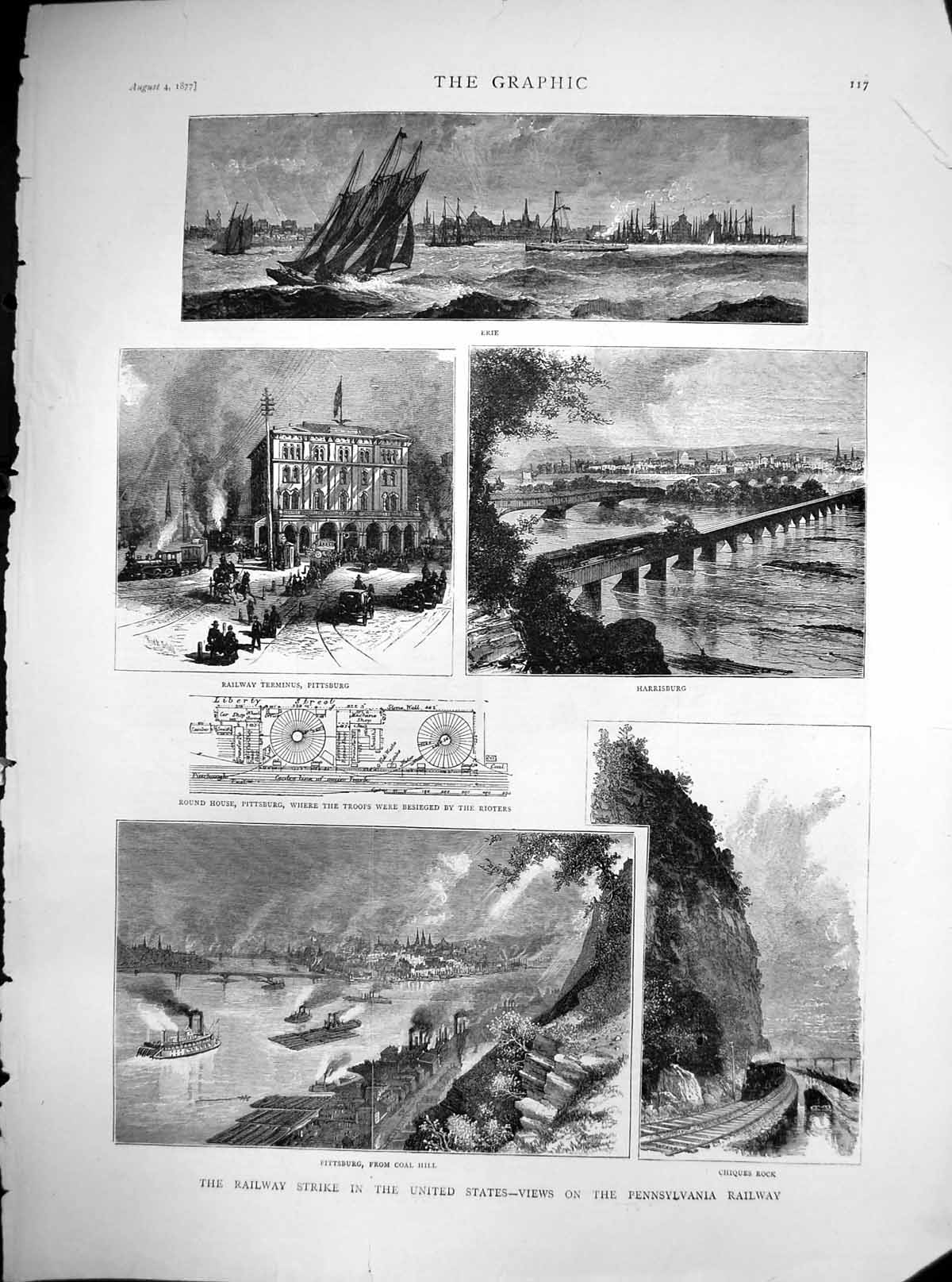Antique Old Print Railway Strike United States Pennsylvania Harrisburg 1877