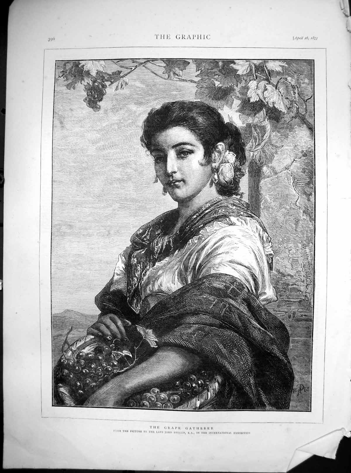 Antique Old Print Grape Gatherer John Philip International Exhibition 1873 19th