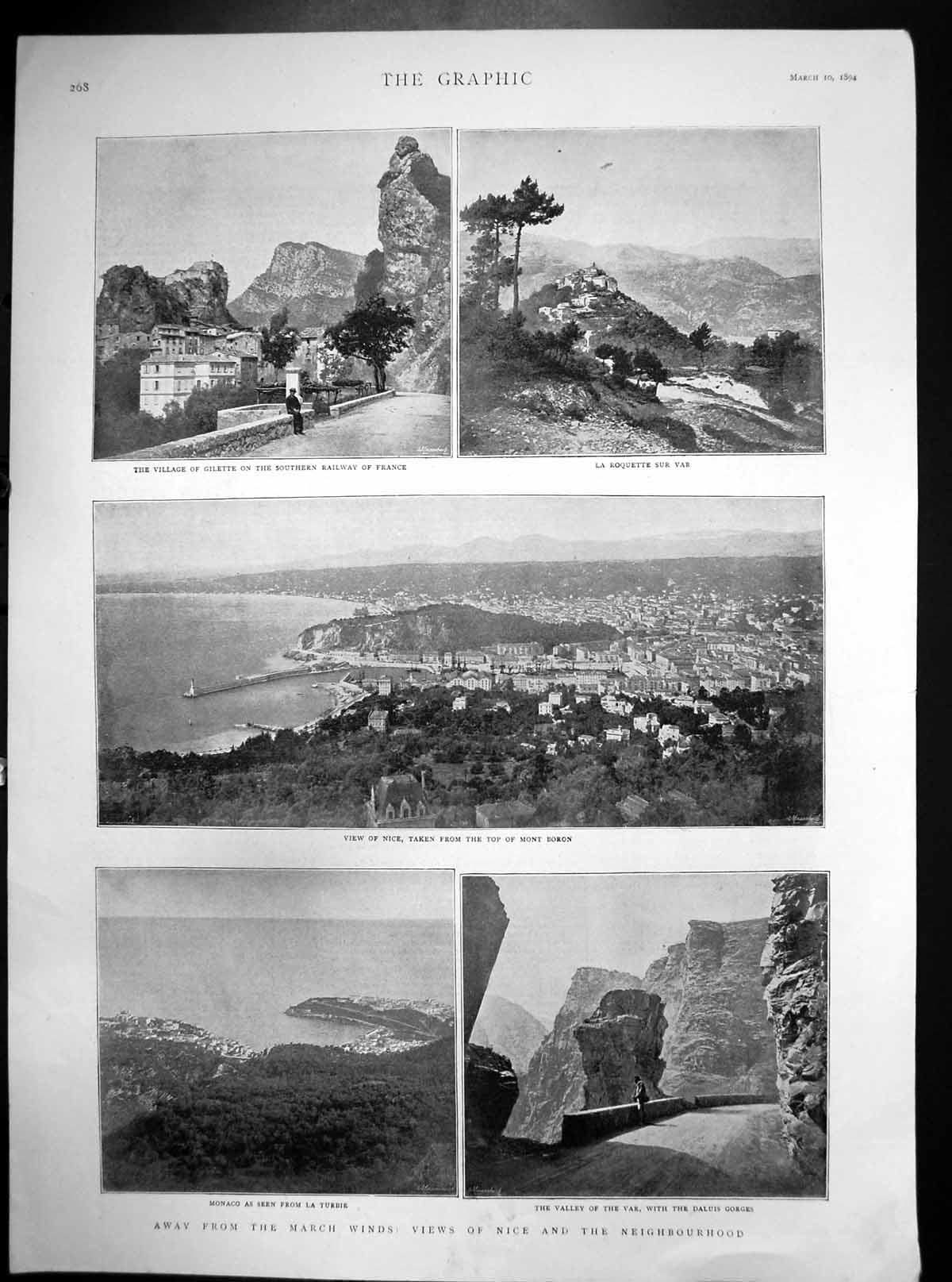 Old Antique Print Views Nice Monaco Valley Var Daluis Gorges Gilette 1894 19th