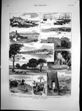 Antique Old Print Sketches Cannes Quay Beach La Bocca Vallombrosa Garden 1882