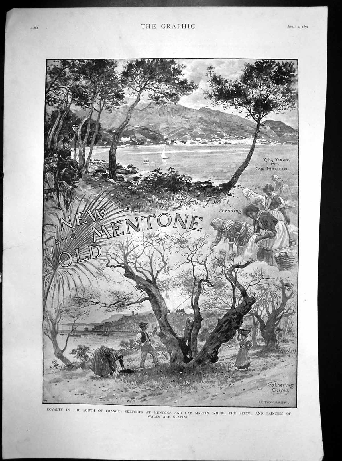 Antique Old Print Prince Princess Wales Mentone Cap Martin South France 1892