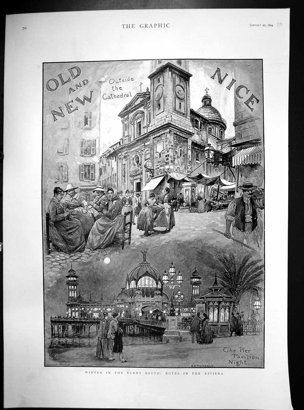 Antique Print Winter In Sunny South Nice Cathedral Pier Pavilion Night 1894
