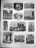 Antique Old Print Paris Mazas Prison Underground Arc De Triomphe Theatre 1878