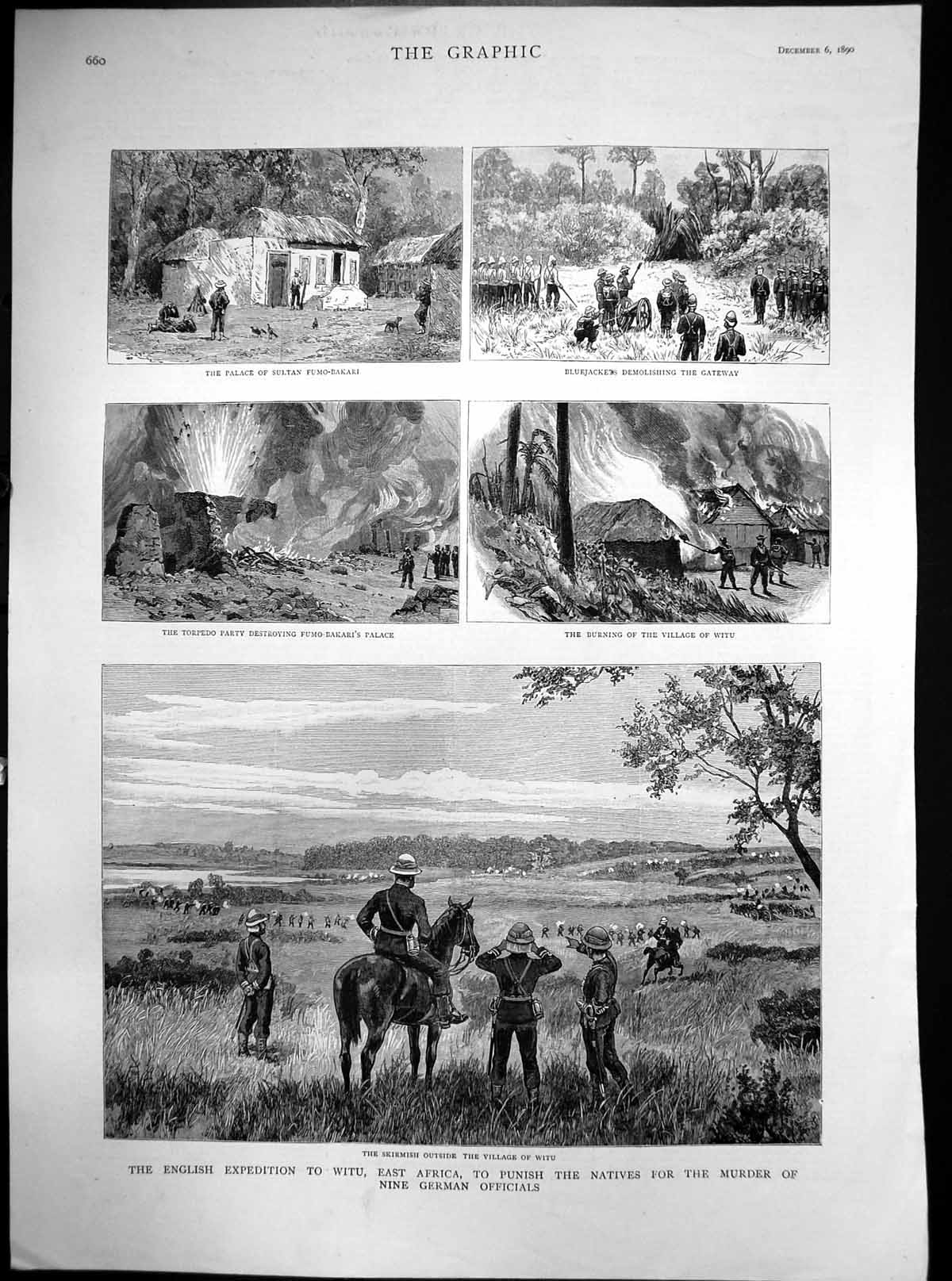 Old Antique Print English Expedition Witu East Africa Punish Natives 1890 19th