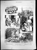 Antique Old Print Missionary Life East Africa University Church Zanzibar 1890