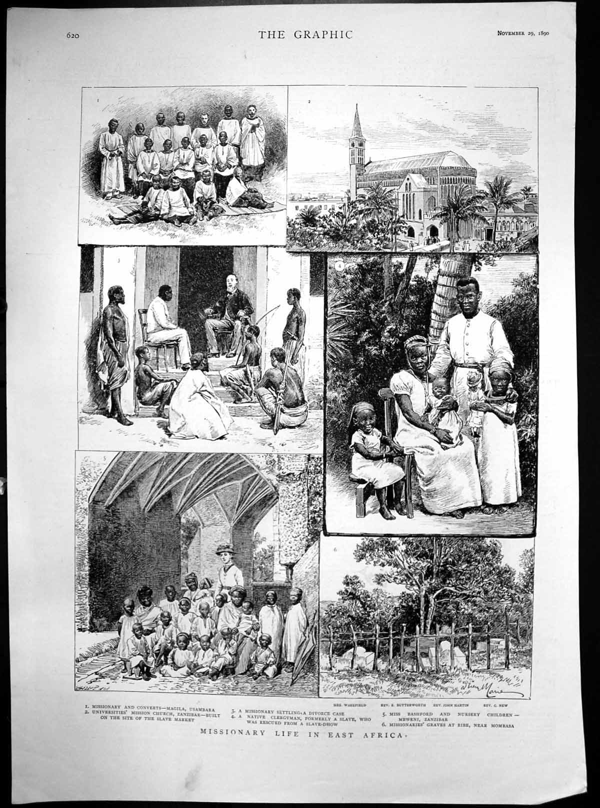 Antique Old Print Missionary Life East Africa University Church Zanzibar 1890