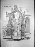 Old Antique Print Erfurt Cathedral View Porch David Macgibbon Arch C 1880 19th