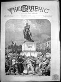 Original Old Antique Print Metz Crowd Front Statue Marshal Ney 1870 Victorian
