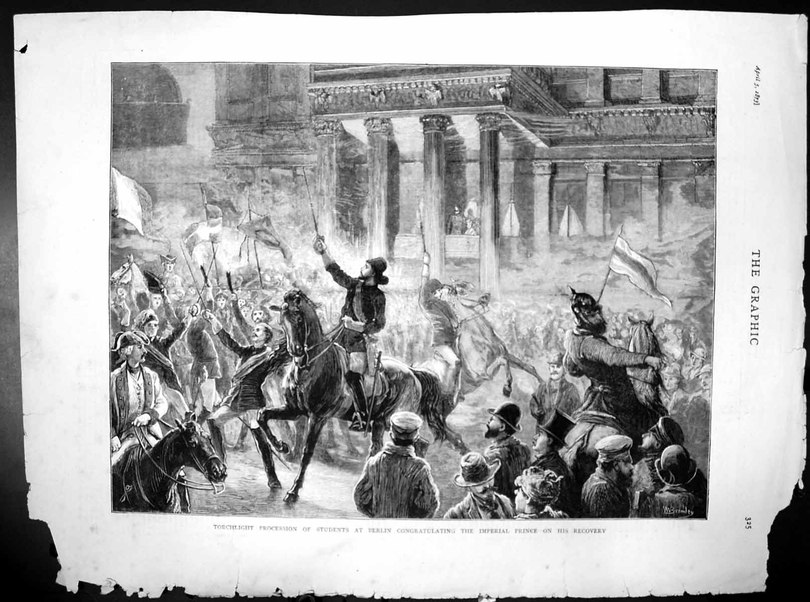 Original Old Antique Print Procession Students Berlin Cngratulating Prince 1873