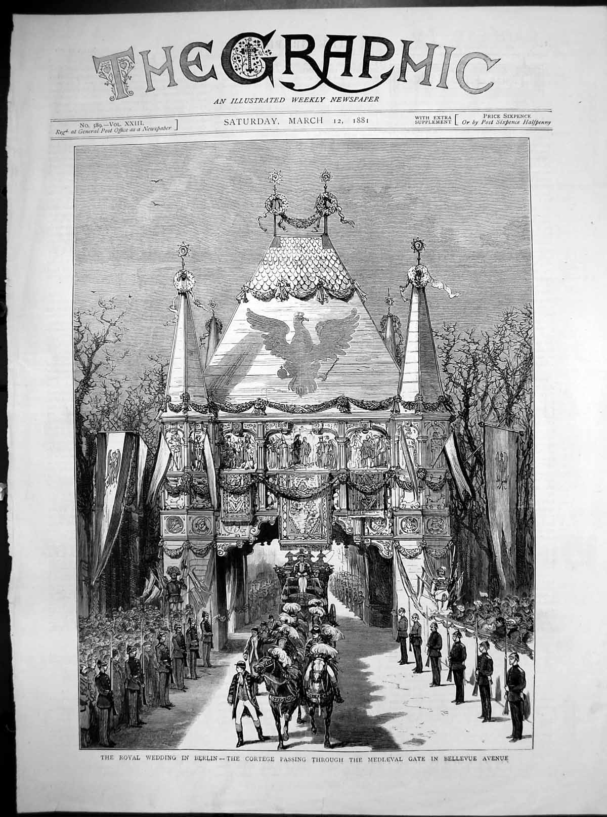 Old Antique Print Royal Wedding Berlin Bellevue Avenue Medieval Gate 1881 19th