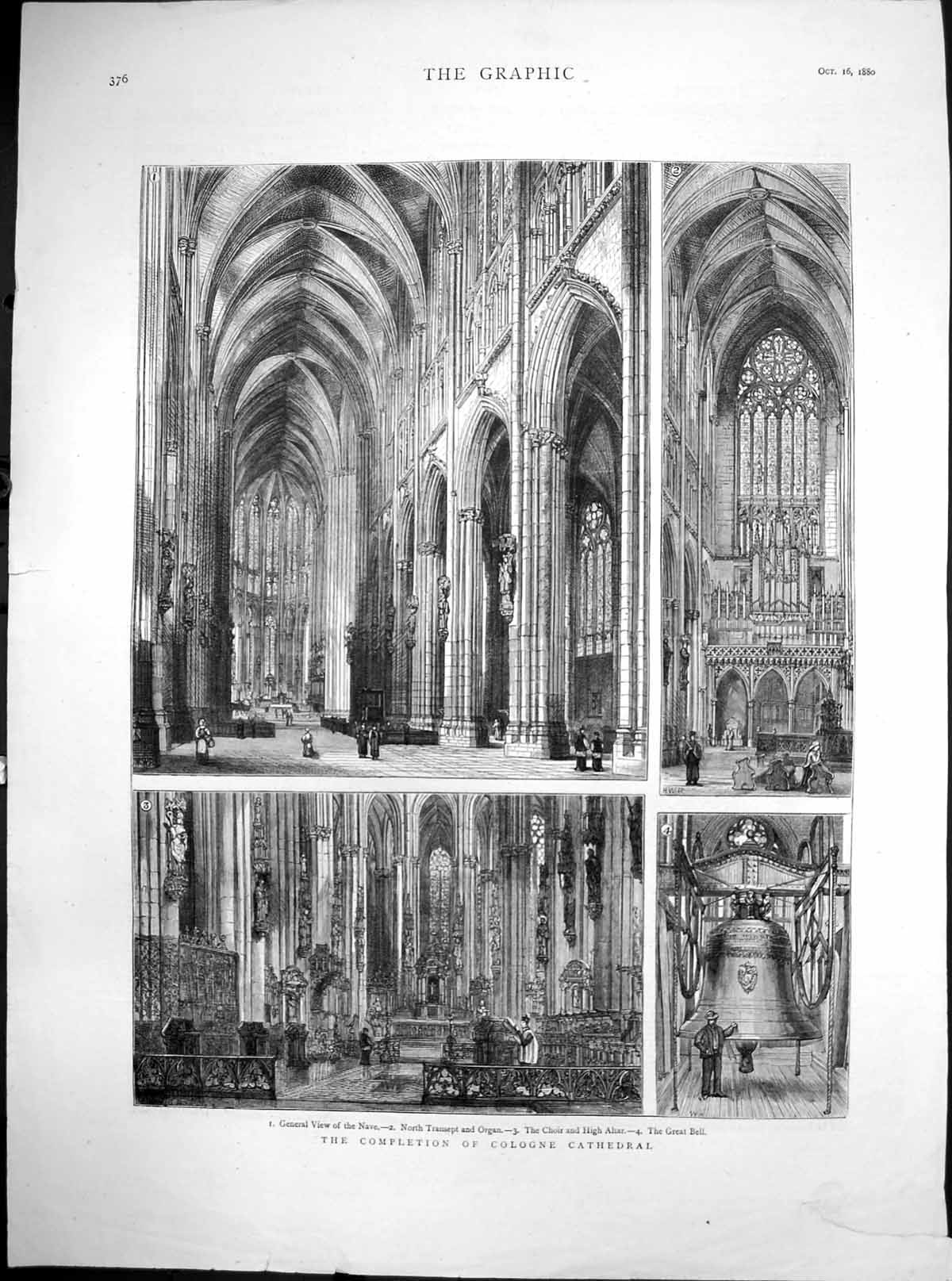 Old Antique Print Completion Cologne Cathedral Nrth Transept Organ 1880 19th