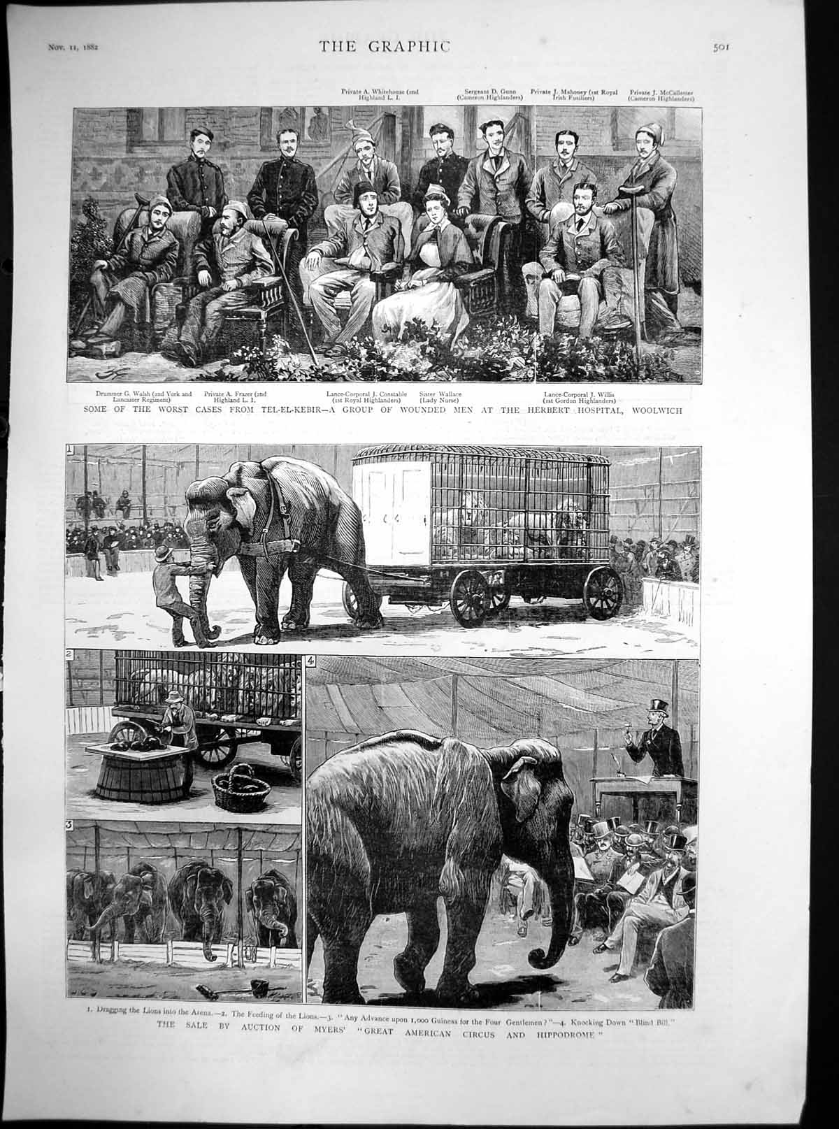 Original Old Antique Print Sale Auction Myers American Circus Hippodrone 1882