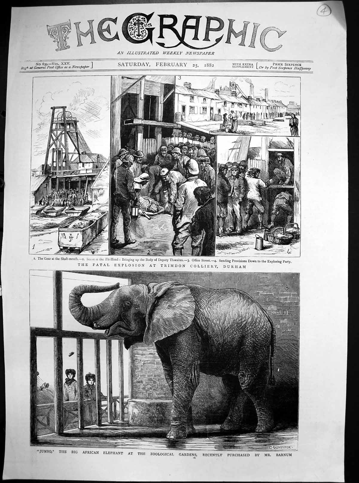 Antique Old Print Jumbo African Elephant Zoological Gardens Mr Barnum 1882 19th