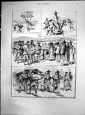 Original Old Antique Print China Squadron Gensa Corea Mandarins Trumpeters 1887