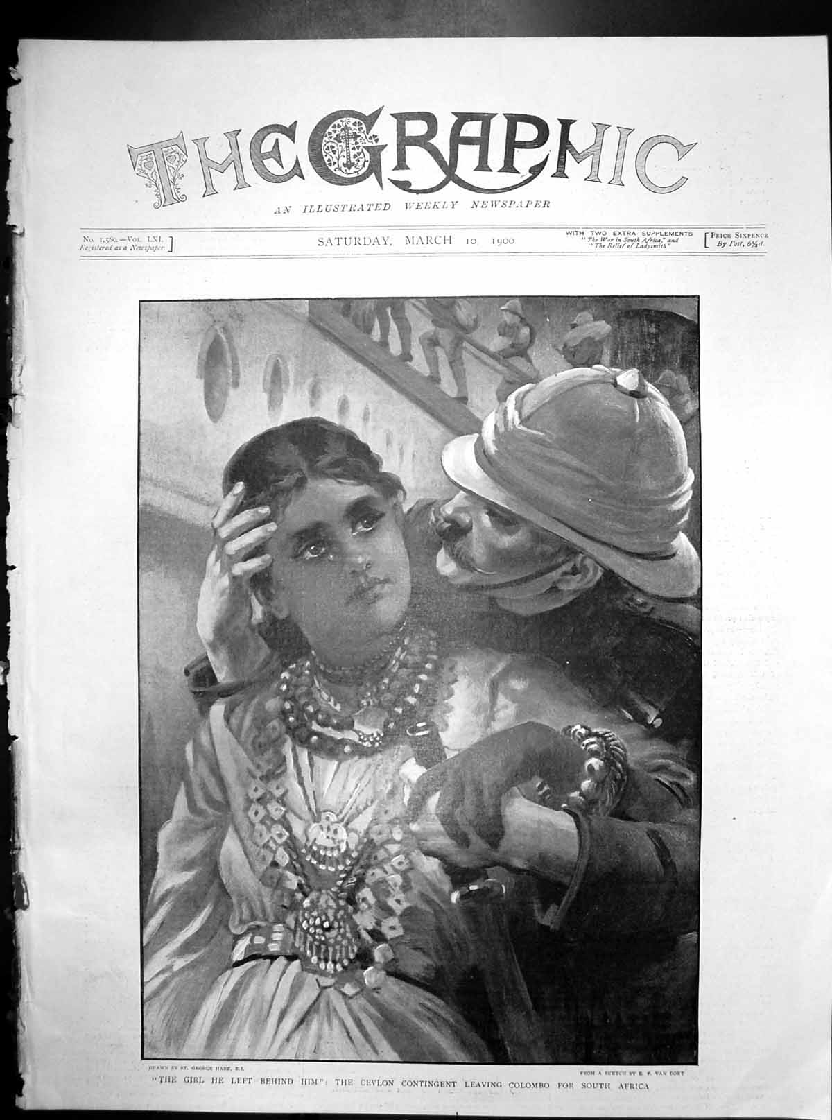Old Print Girl He Left Behind Him Ceylon Contingent Leaving Colombo 1900 20th